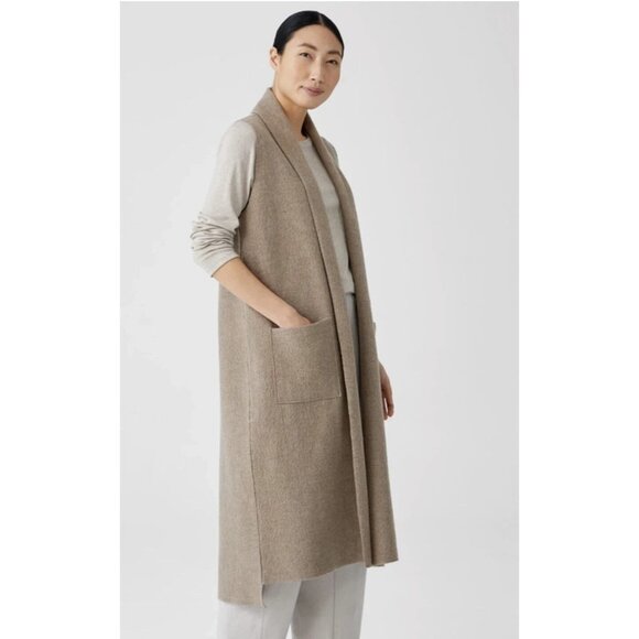 Eileen Fisher 100%‎ Wool Long duster Vest Size XL neutral tan minimalist - Picture 1 of 8